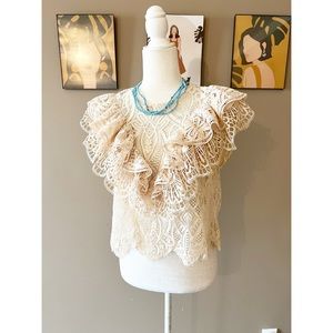 Zara Blush Full Lace Ruffle Open Knit Top